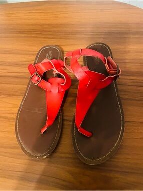 Mossimo Supply Co. Red Leather T-Strap Buckle Sandals